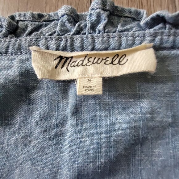 Madewell Womens Blue Short Sleeve Button-Down Peplum Top S Cotton Blend Denim Ru - Picture 6 of 15